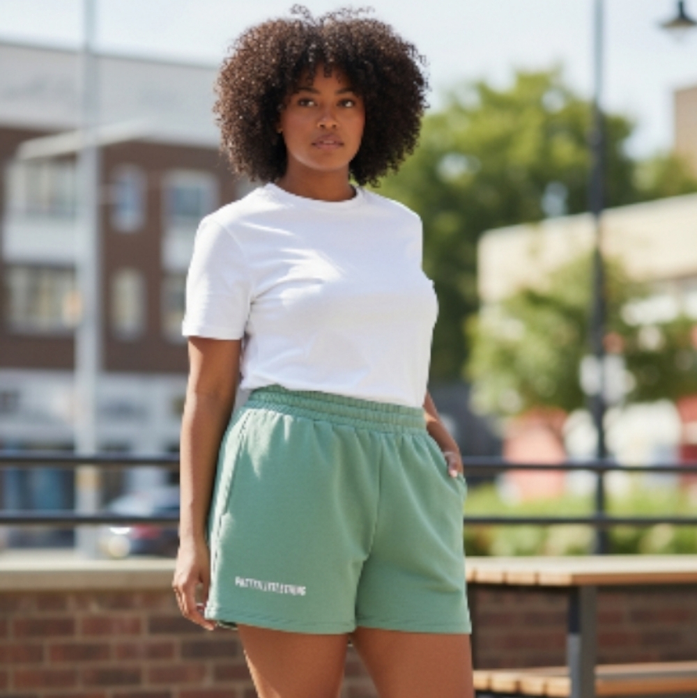 PRETTYLITTLETHING \ Women’s Plus Sage Green Printed Pocket Sweat Shorts NWT